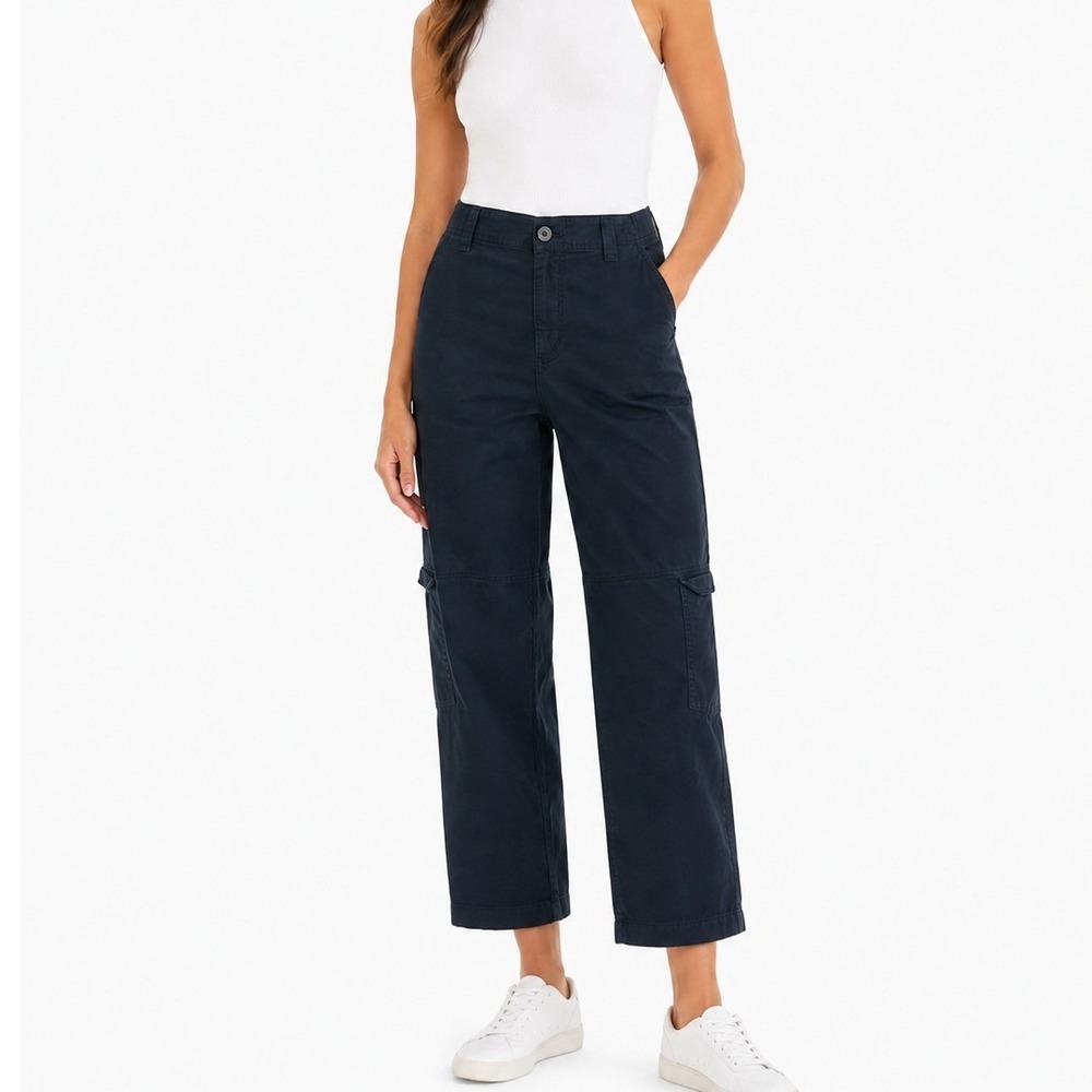 Loft Outlet Black Straight Leg Cargo Pants Cotton Utility Trousers | Size 2